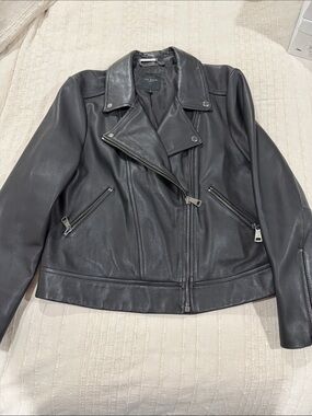 Ted Baker Black Leather Asymmetrical Biker Jacket